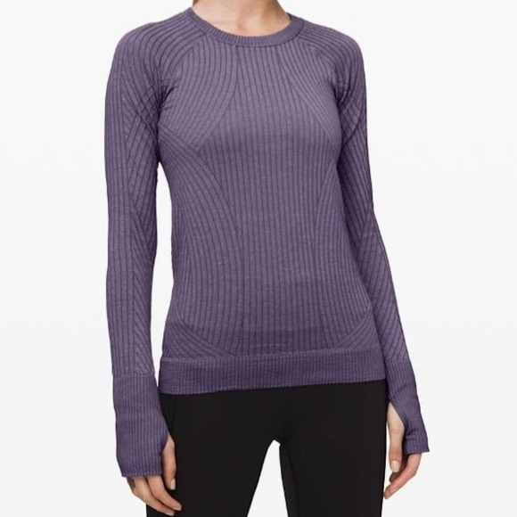 Lululemon Rest Less Ribbed Pullover Long Sleeve Top Women's Size 6 Purple/Gray - Picture 1 of 7